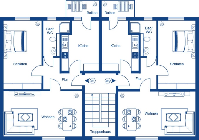 Grundriss beide Wohnungen im 2.Obergeschoss