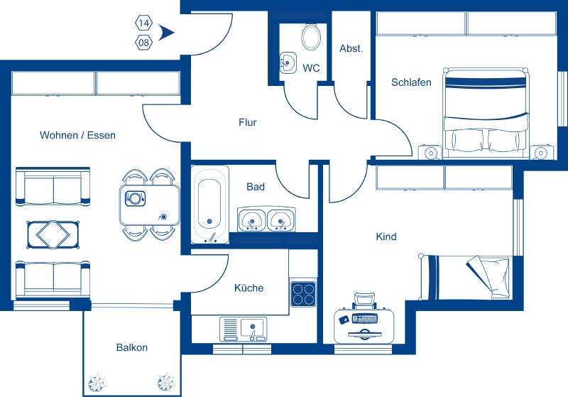 Grundriss WE 08 und WE 14, baugleich